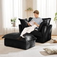thumbnail image 3 of 49" Oversized Corduroy Accent Chair with Ottoman, Deep Seat Lounge Chair with Removable Cover, Converts to Chaise Sofa for Bedroom or Living Room,Beige, 3 of 11
