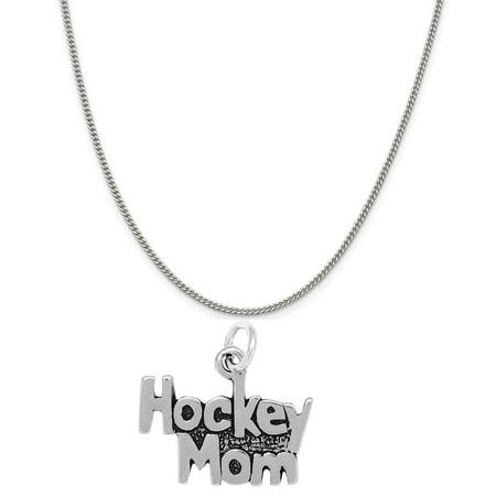 - Sterling Silver Hockey Mom Charm on a Sterling Silver 18 Curb Chain Necklace
