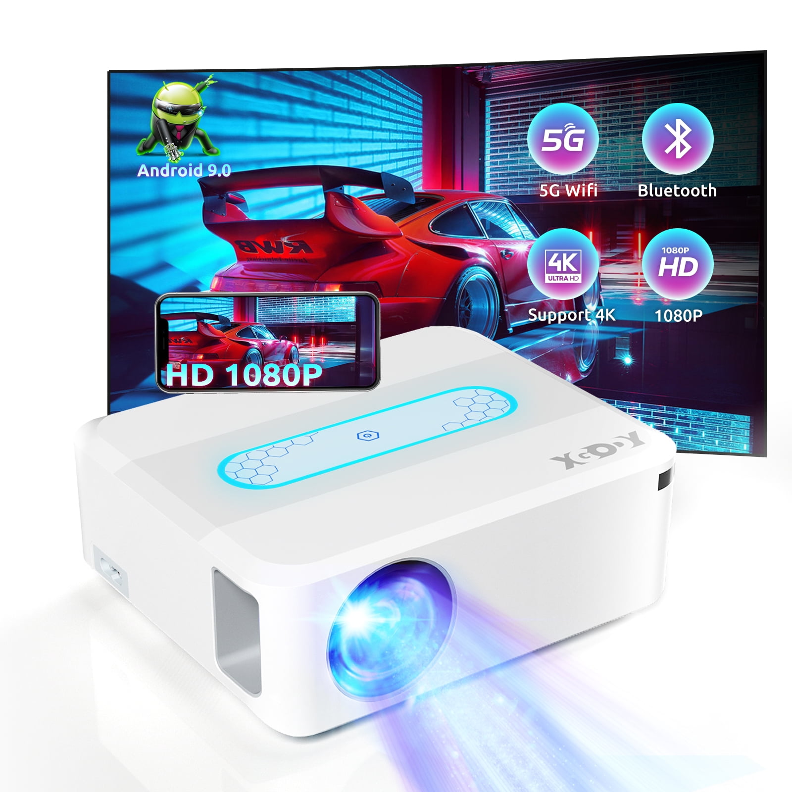 Xgody XI Native 1080P Projector,LCD Movie Projector Built in Apps, Support 300'' Display,4K