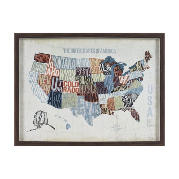 Crystal Art Gallery Framed Map of USA Wall Art Decor – Vintage Typography Map Print – Rustic Framed Artwork for Home, Office, or Classroom 24x18