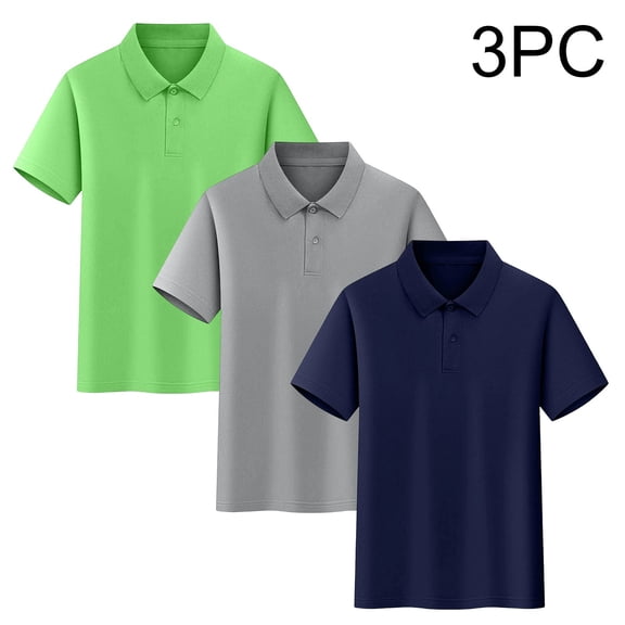 Amidoa 3 Pack Unisex Kids Polo Shirts Short Sleeve – Boys Girls Sport Casual Performance Top Set Solid Color School Uniform,Green Size 8