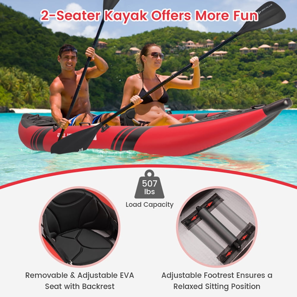 Spaco Inflatable 2-person Kayak Set with Aluminium Oars and Repair Kit-Red, Inflatable Vinyl Kayak for Lakes and Rivers
