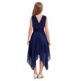 thumbnail image 2 of Linjinx Kids Flower Girls Chiffon V Back Wedding Bridesmaid Dress Asymmetric Hem Pleated Waist Navy Blue 14, 2 of 7