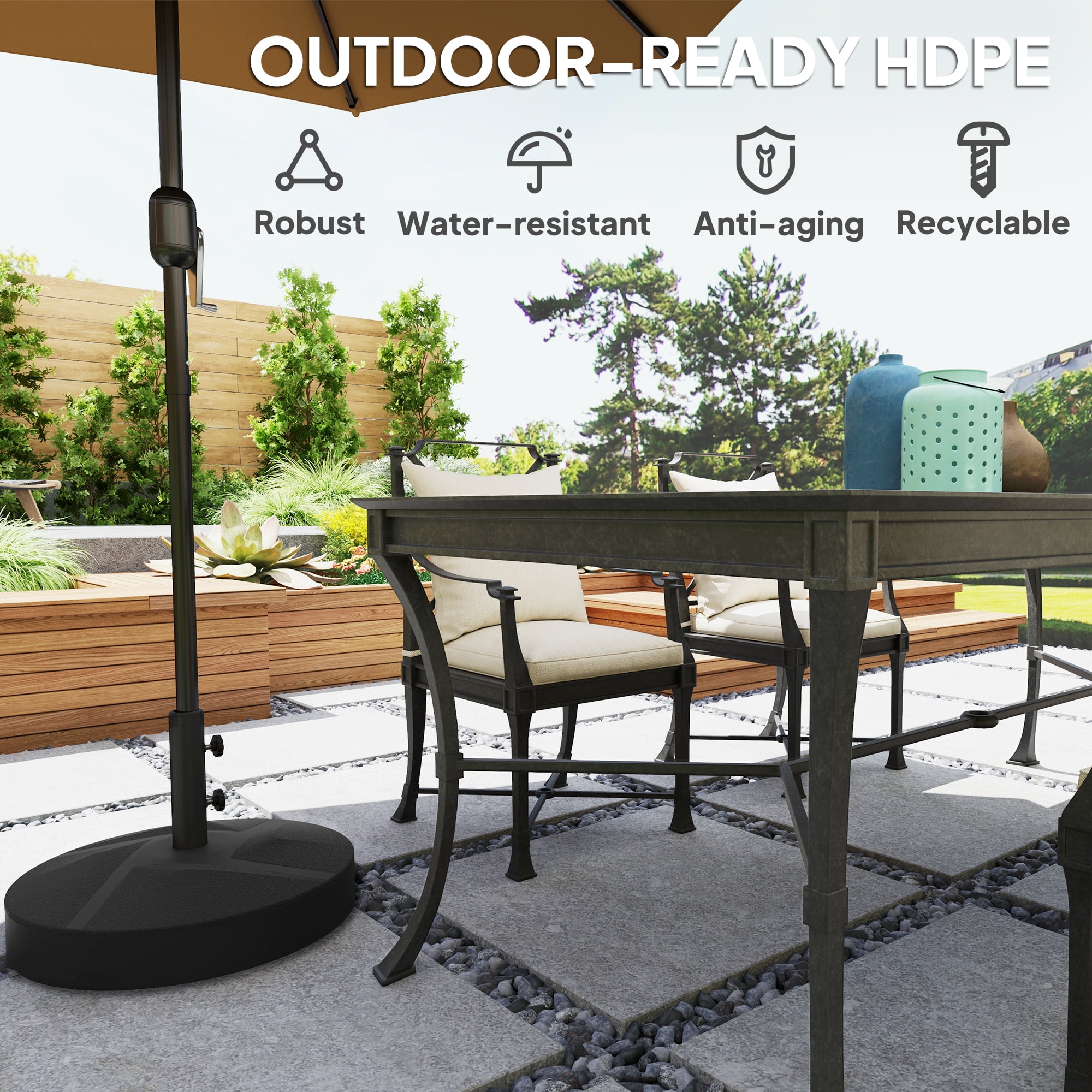 Homiyad Patio Umbrella Base Holder, Heavy Duty Outdoor Umbrella Stand Base, Filled Up to 66lbs with Stand or 55lbs with Water for Garden, Poolside, Black
