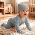 thumbnail image 4 of Eygvbb Baby Romper Toddler Jumpsuit Snap Coverall Girls Romper Long Sleeve V Neck Ribbed Knit Footed Loungewear for 0-6 Months Boys Girls Infant Daily Sleep Outfit, 4 of 5