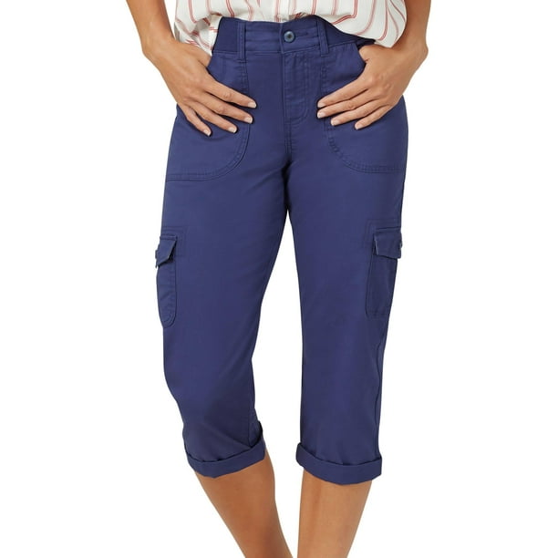Lee Womens Solid 6 Pockets Cargo Capris 14 Ink blue