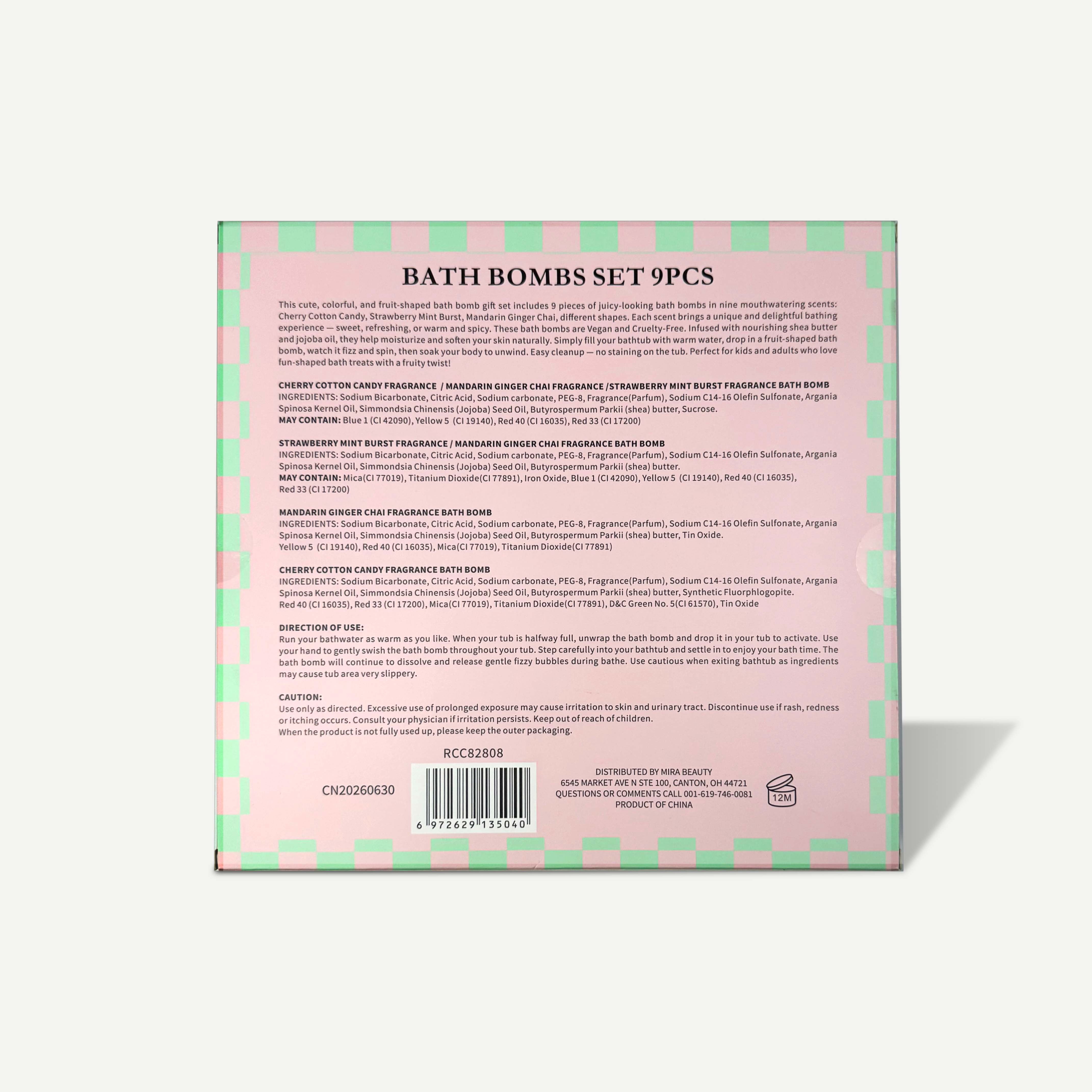 Sweet and Fruity Bath Bomb Set, Assorted Scents, 80 g, 9 Count