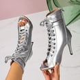 thumbnail image 6 of Silver Heels for Women Dressy Lace up Ballroom Dance Shoes Open Toe Stiletto Heels Ankle Boots & Booties, Silver, Size 9.5, 6 of 9