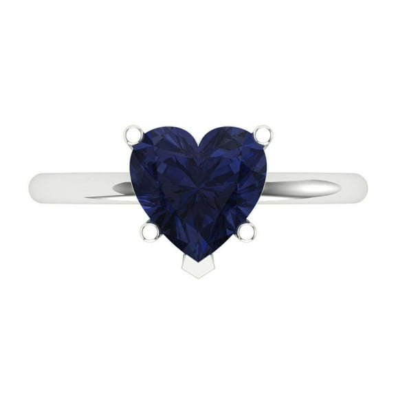 Solitaire Engagement Ring for Women - 2ct Simulated Blue Sapphire in 14K White Gold Promise Ring
