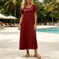 thumbnail image 5 of Asgosdo Women Dresses Short Sleeve Solid Color Loose Fit Comfy Soft Lounge Maxi Dress with Pocket, 5 of 7