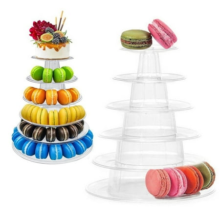 

Washranp 6-Tiers Macaron Tower Stand Plastic Clear Round Macaron Display Rack Reusable Dessert Stand for Baby Shower Wedding Birthday Tea Party Decor