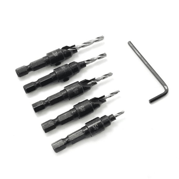 EIMELI 5PCS Countersink Drill Woodworking Drill Bit Set #5#6#8#10#12 Drills Pilot Holes for Screw Sizes