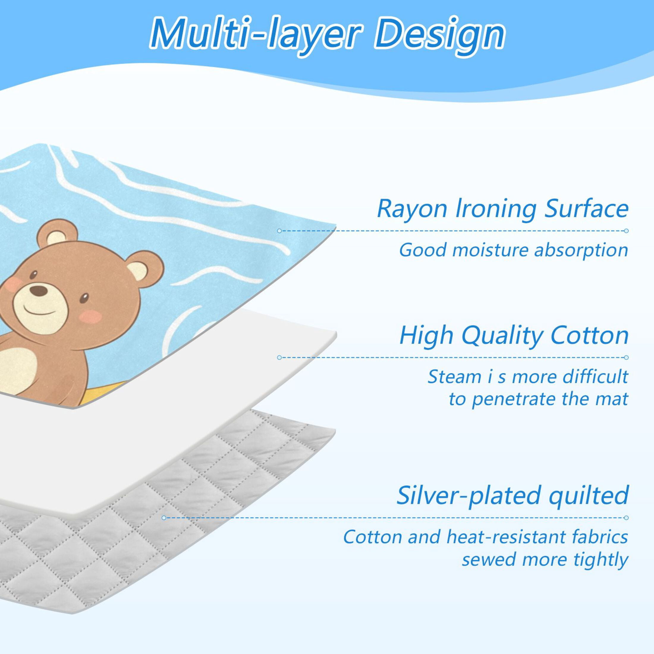 Cute Bear Floating on Rubber Duckies Ironing Mat Blanket Portable Travel Ironing Pad Heat Resistant Pad 47.2" x 27.6”