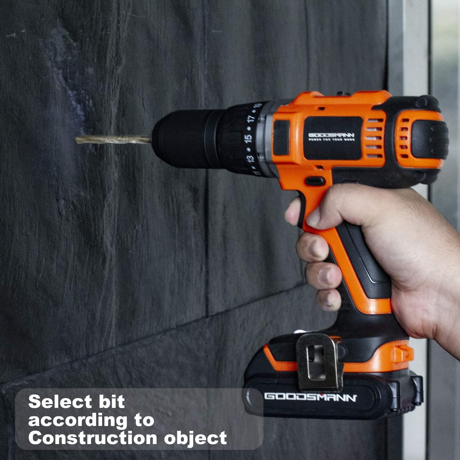 GOODSMANN 18V Li-ion Battery Cordless Drill/Driver Electric Drill Screwdriver with 2200 mAh Battery, 2-Speeds 1400RPM 19+1 Position Keyless Clutch with LED Light, Compact Drill Driver Kit 9923-1013-01