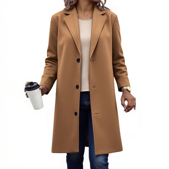 Women's Winter Wool Coat Casual Oversized Notch Lapel Pea coat Elegant Single-Breast Over Coats Office Work Outfits Coffee XL