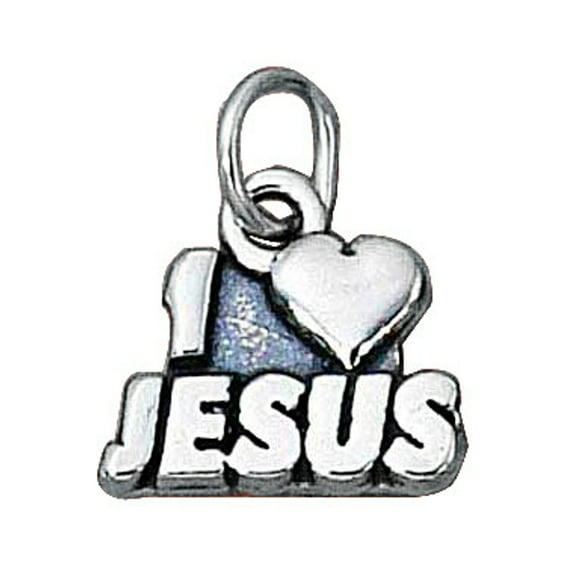 Sterling Silver 16" .8mm Box Chain I LOVE JESUS Word Pendant Necklace