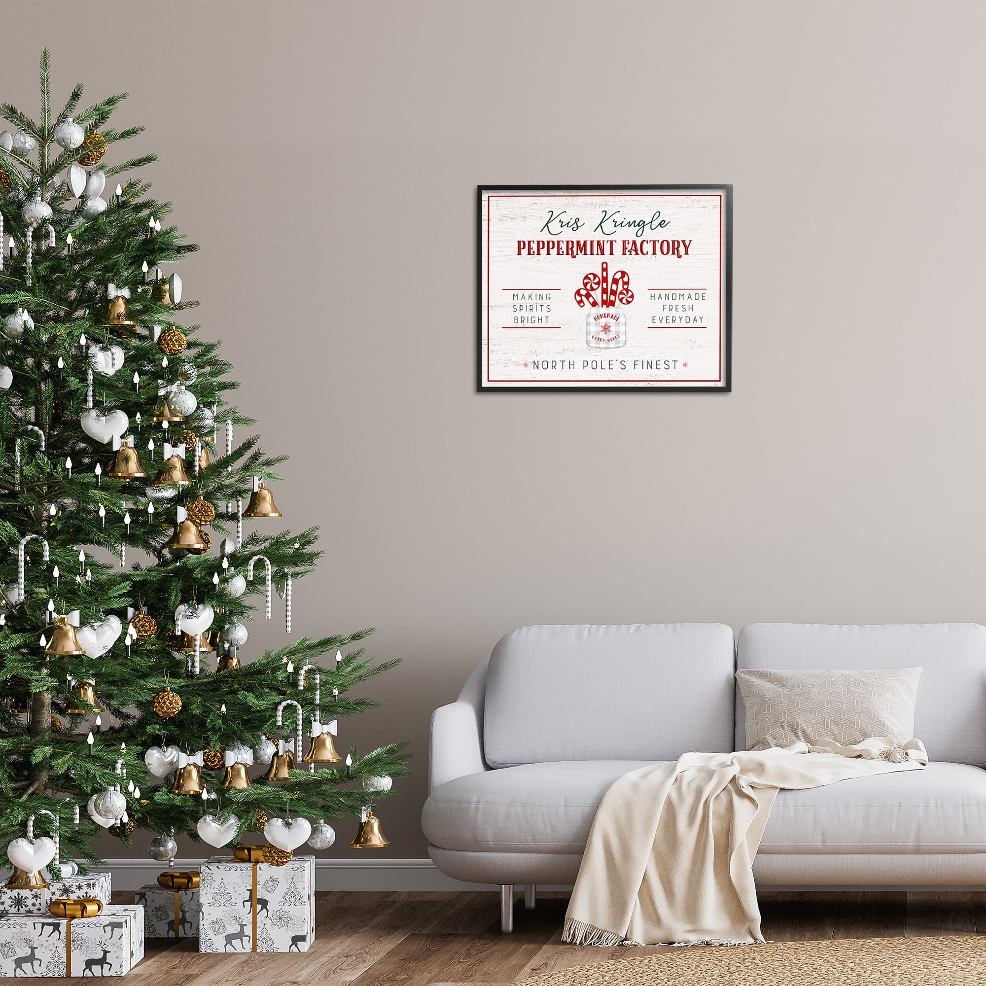Stupell Industries Holiday Peppermint Factory Holiday Painting Black Framed Art Prints Wall Art, 30 x 24