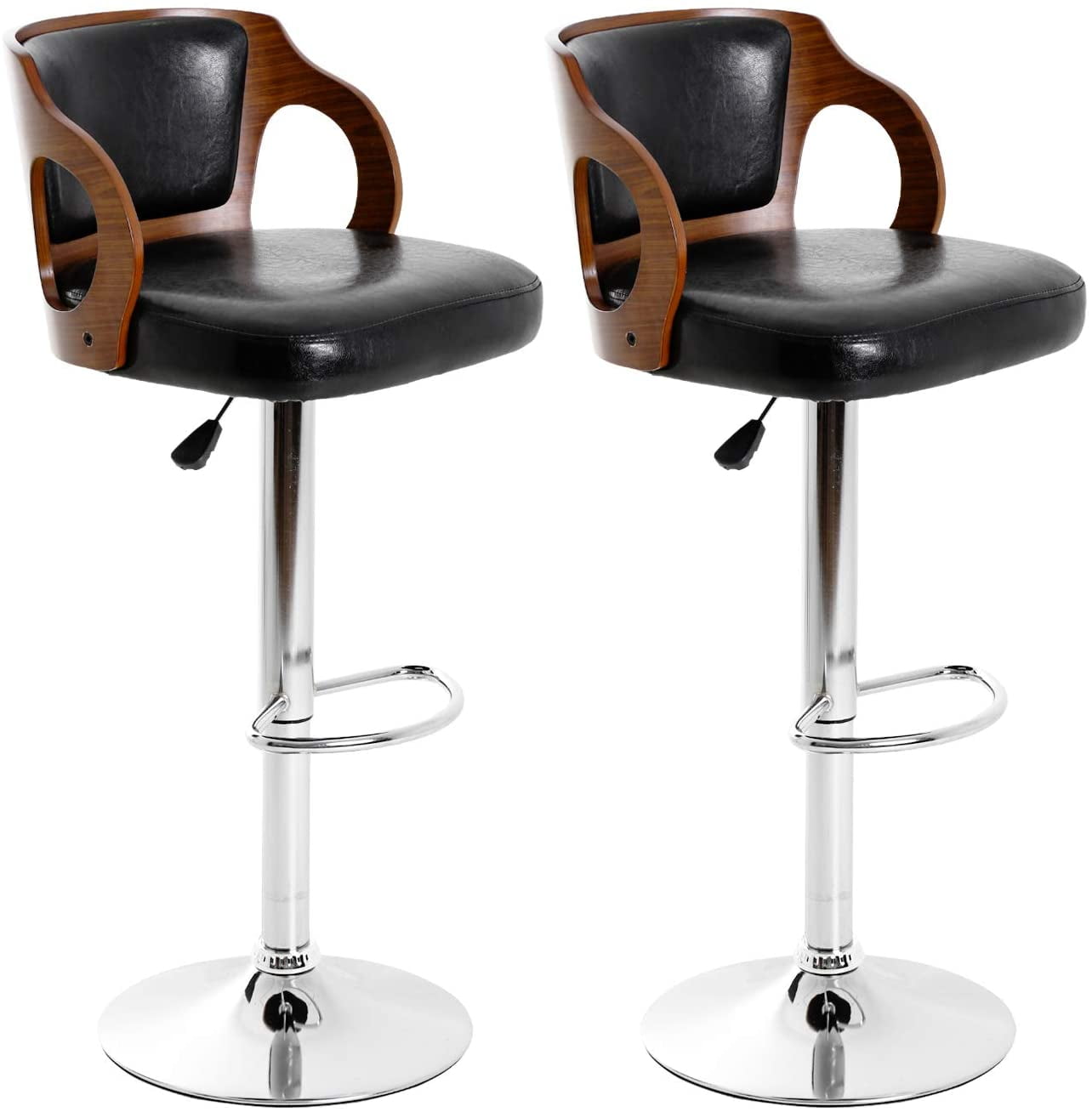 Set of 2 Bar Stools PU Leather Modern Hydraulic Swivel Set Dinning Kitchen Chair 