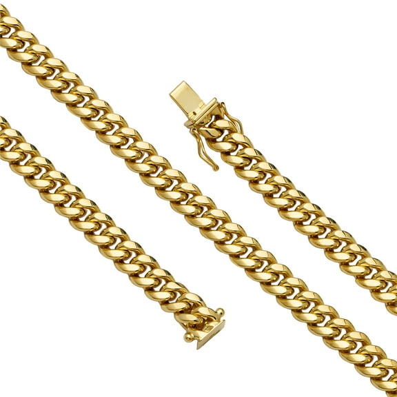 LOVEBLING 10K Yellow Gold 8.5mm Hollow Miami Cuban Chain Necklace with Box (16)