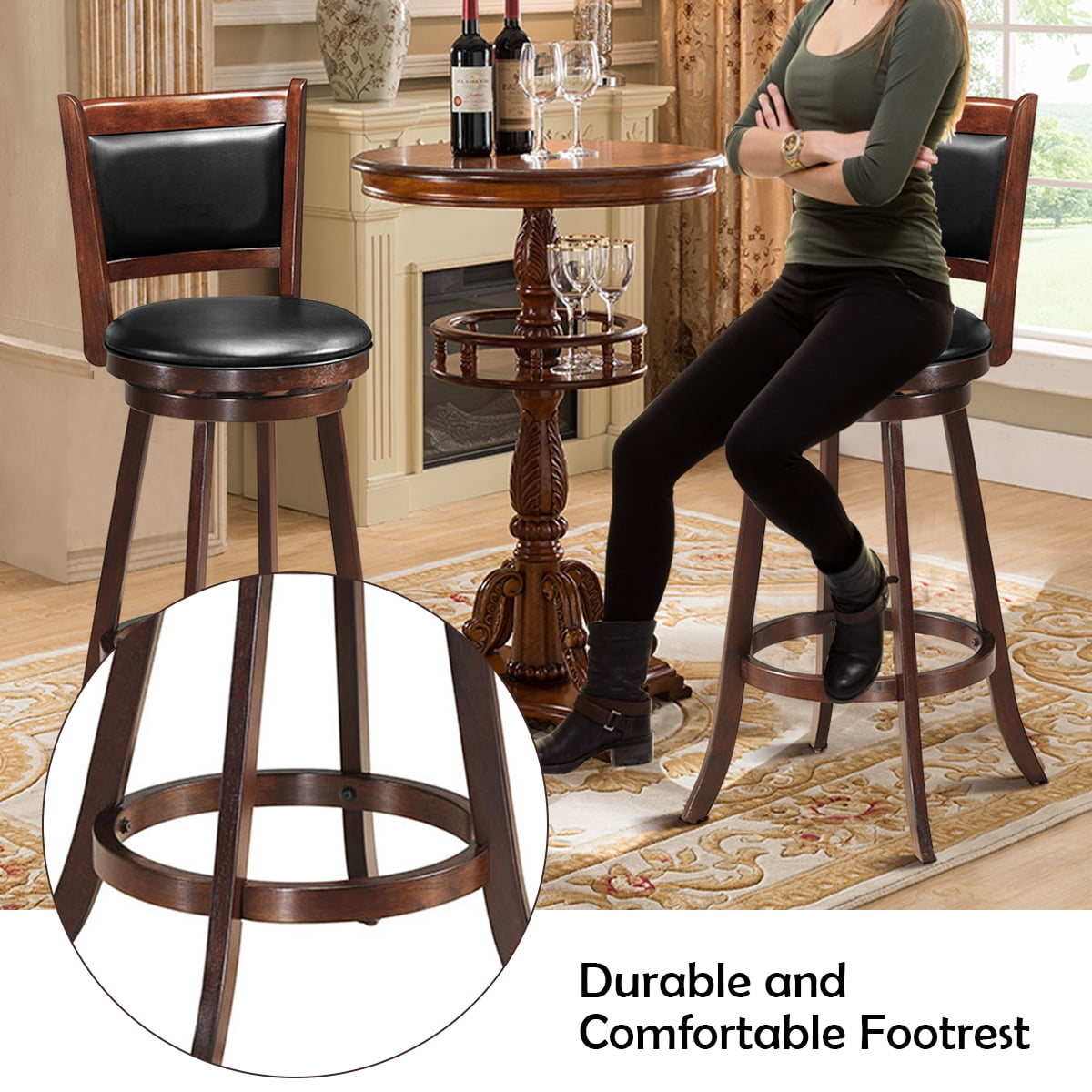 Costway 2-Piece 29'' Kitchen Counter Barstool Set, Swivel Wood