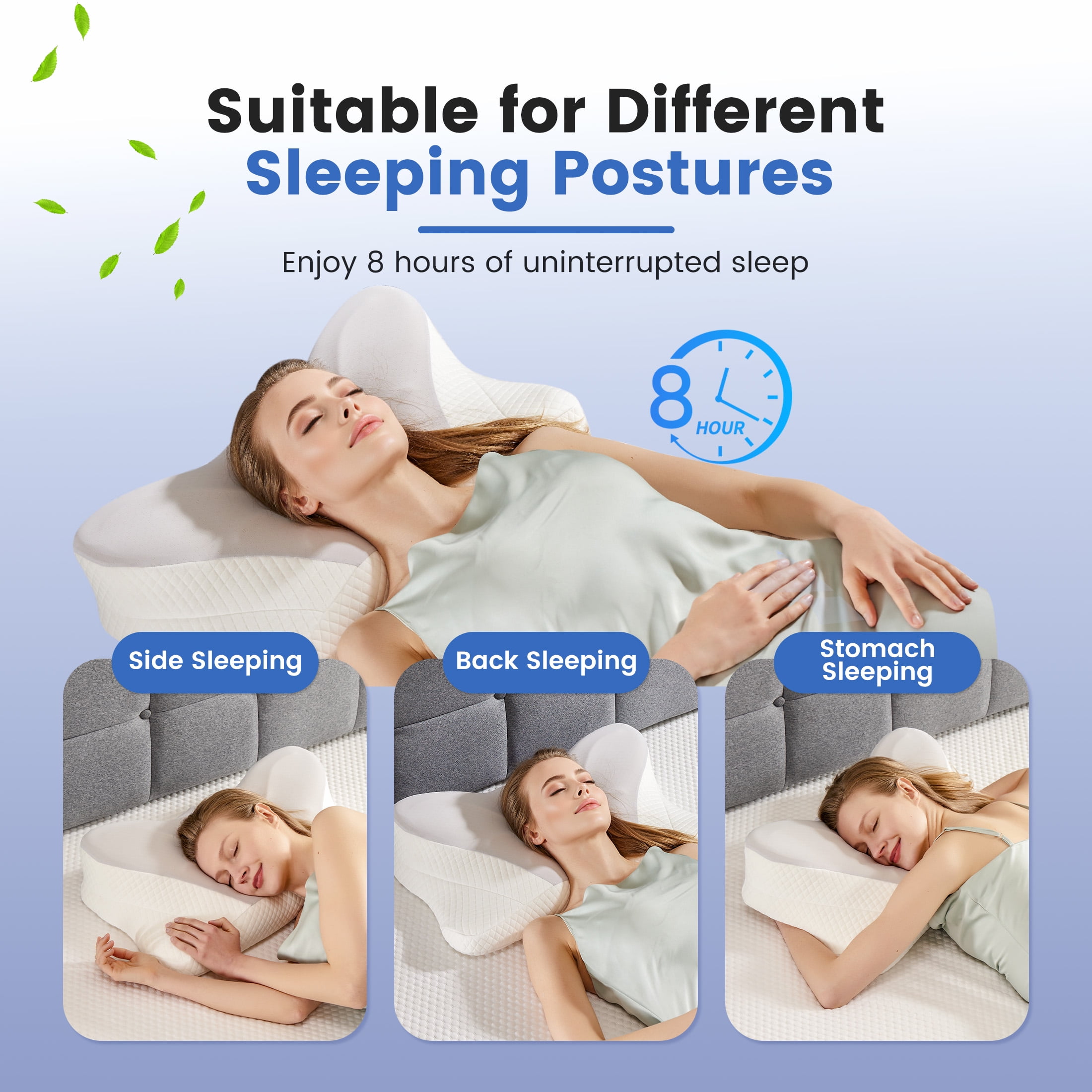 CONCETTA 2 Pack King Size Memory Foam Pillows, Ergonomic Contoured Support for Side Back and Stomach Sleepers，Gray