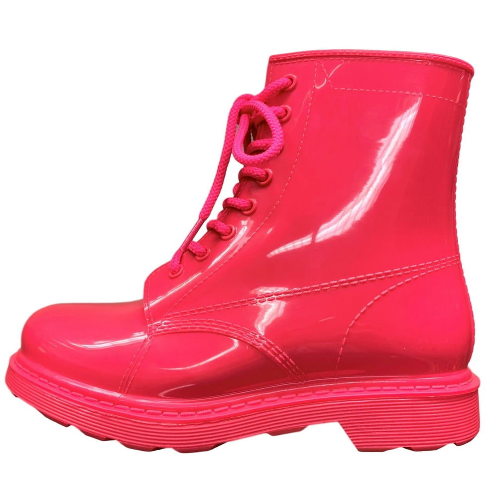 Wild Diva Vika01 Women Neon Rubber Lace Up Combat Waterproof Rain