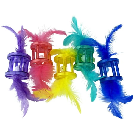 Vibrant Life Feather Rattle Cat Toy, Bell Inside, Natural Feathers, Assorted Bright Colors