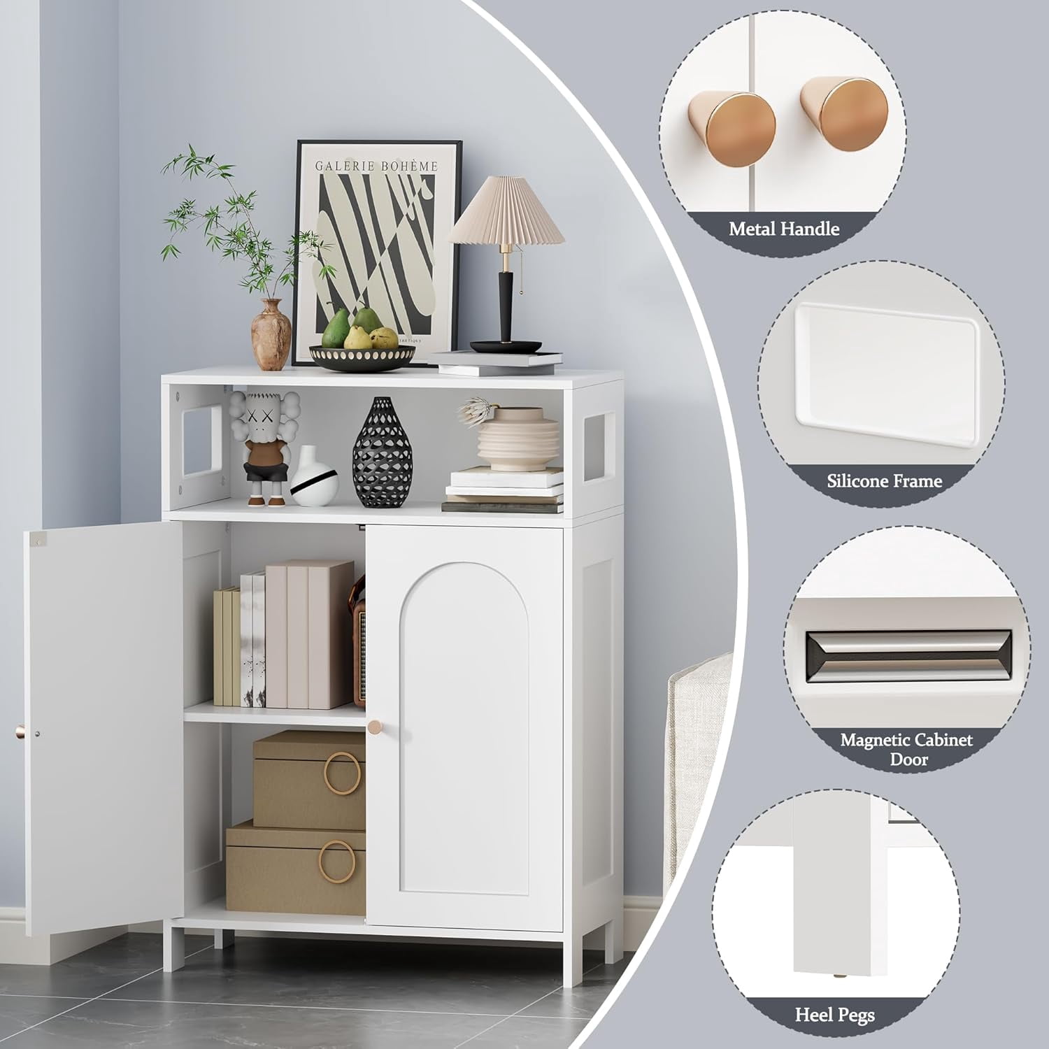 Bathroom Storage Cabinet, Bathroom Floor Storage Cabinet, Freestanding Bathroom Cabinet with Double Doors and Adjustable Shelves, White 11.8" D x 23.6" W x 33.5" H YYG12W