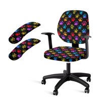 FKELYI Colorful Dog Paw Print Desk Chair Cover Stretch Fabric Office Chair Slipcover with Anti-Dust Armrest Covers Armchair Protector Cover for Backrest & Cushion Seat