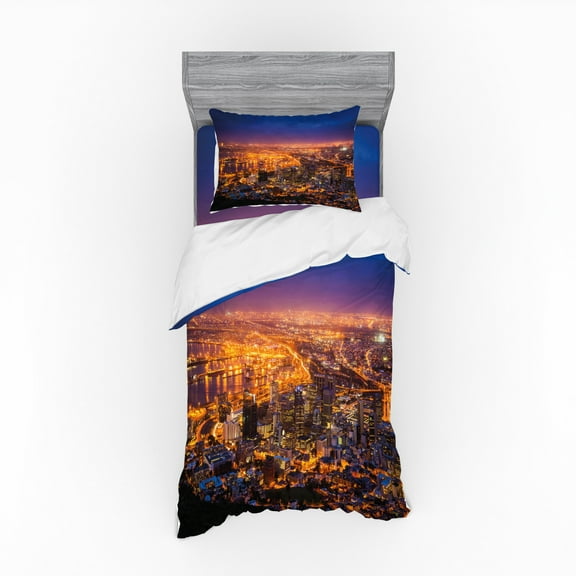 Ambesonne City Bedding Set 3 Pcs, Cape Town Panorama Africa, Twin, Marigold Blue Pink