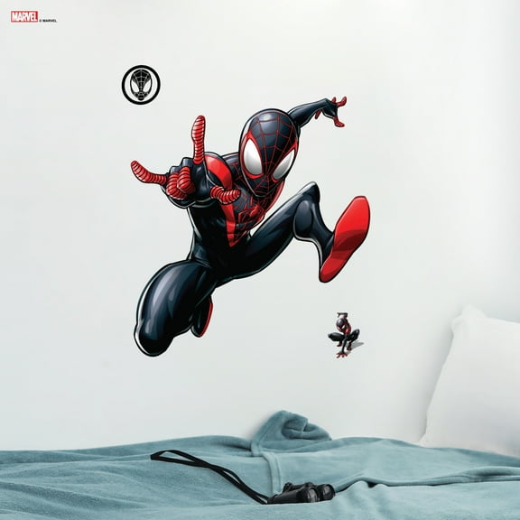 Wall Palz Marvel Miles Morales Wall Decal - Marvel Wall Decals with 3D Augmented Reality Interaction - 21" Spider-Man Miles Morales Bedroom Wall Decor