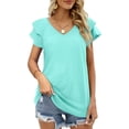 thumbnail image 4 of Womens Summer Tops Ruffle Short Sleeve V Neck T-Shirts Casual Loose Fit, 4 of 6