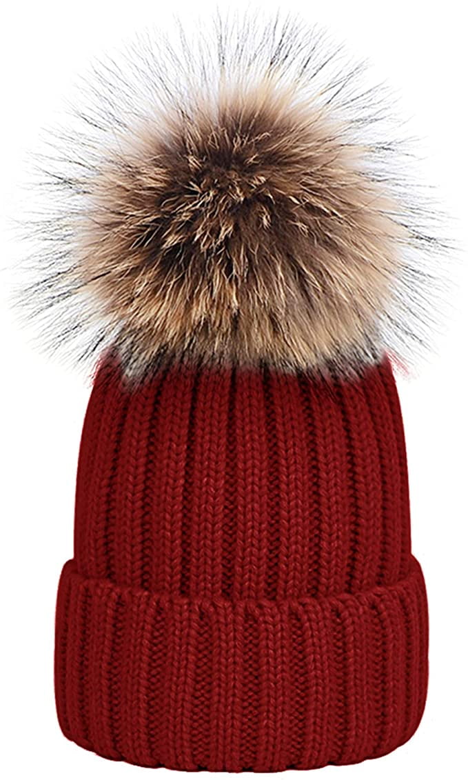 Winter Knit Hat Detachable Fur Pom Pom 