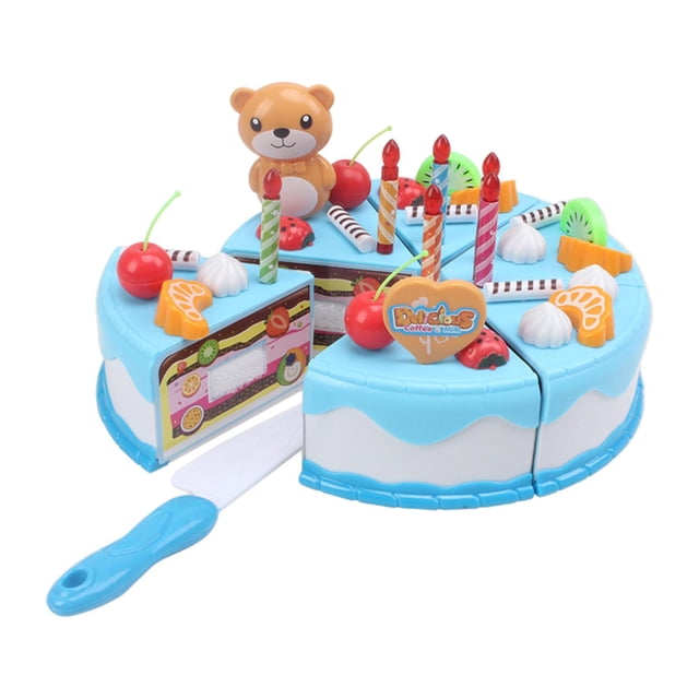 Torta de juego de simulación Pastel De Fiesta De Cumpleaños Corte De Bricolaje Con Comida De Juego De Velas Para Pequeños Azul Bebé