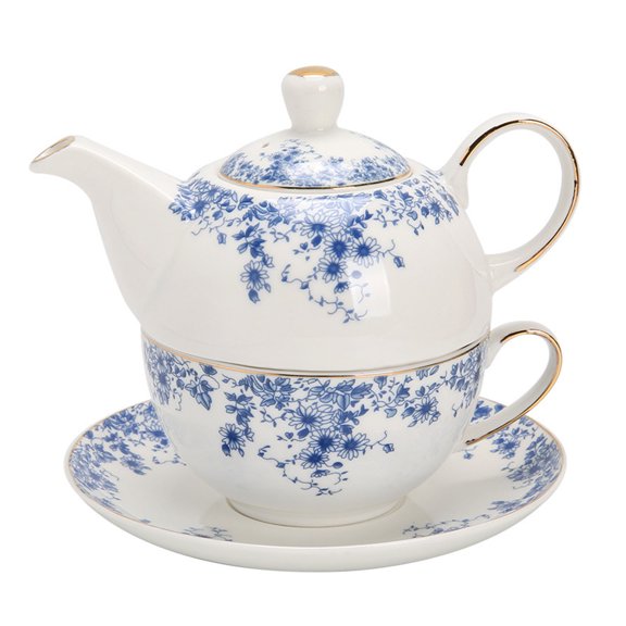 Qeeadeea Tea For One Teapot And Cup Set, Bone China Tea Set, Tea Pot Gift Sets For Women, Tea Pot And Cups Set-blue and white porcelain-pot 350ml,cup 250ml