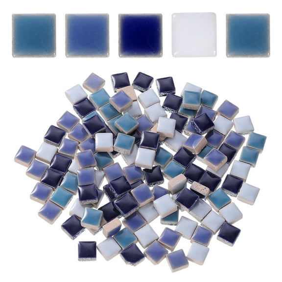 100g Square Mosaic Tiles, Ceramic Mosaic Tiles, 0.4 x 0.4Inch, Mix Blue