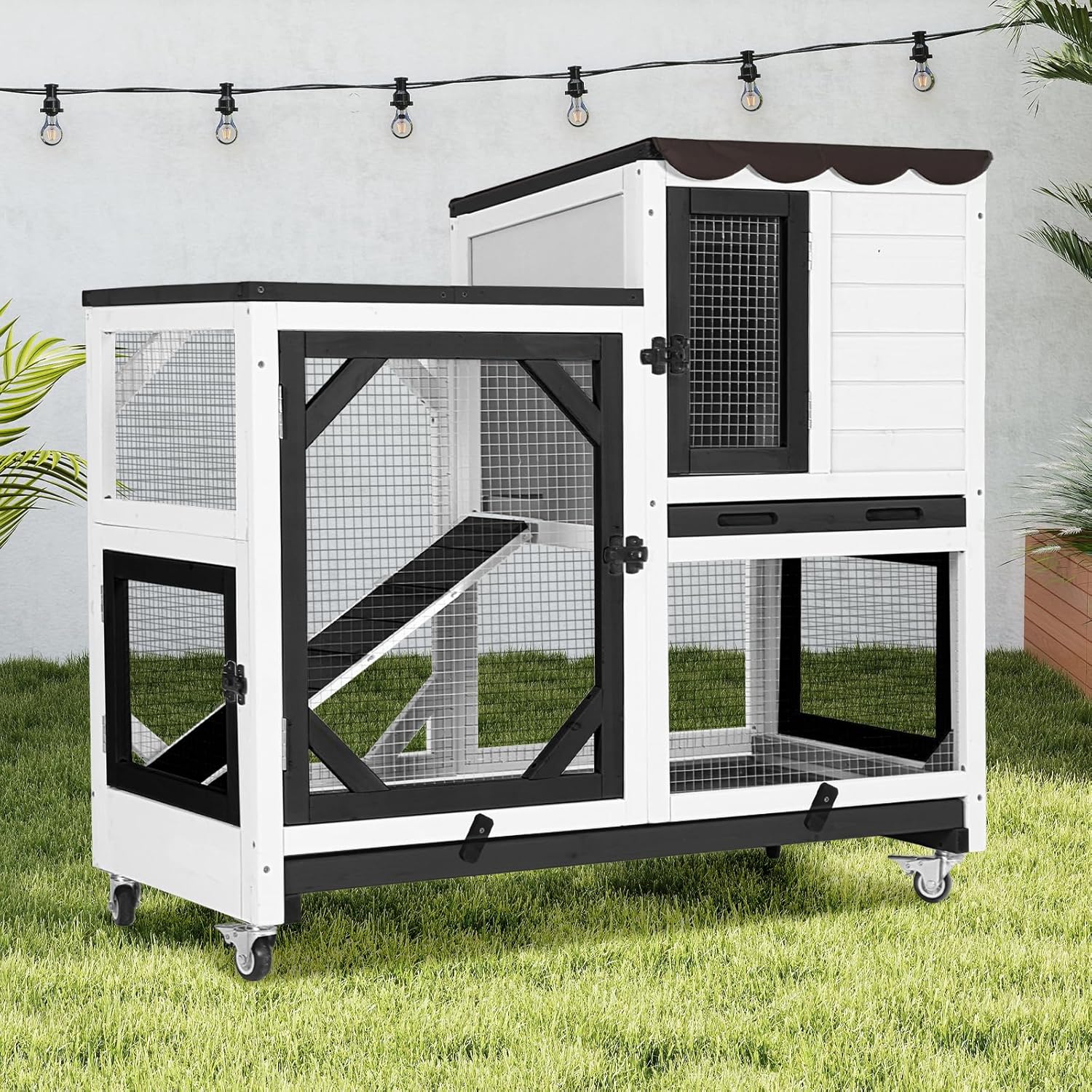 Aivituvin 2-Story Wooden Rabbit Hutch with Wheels photo 5