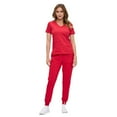 thumbnail image 3 of ACTIVE UNIFORMS Women’s Ultra-Soft Luxe Stretch Jogger Scrub Set V-Neck Top & Jogger Pants with Pockets - Regular & Petite Size (Red, X-Small), 3 of 4