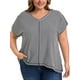 thumbnail image 1 of GRACE & GRANDEUR Blusas de Talla Grande para Mujeres con Rayas Verticales, Cuello en V, Manga Corta, Top de Hombro Caído 4X Negro, 1 of 1