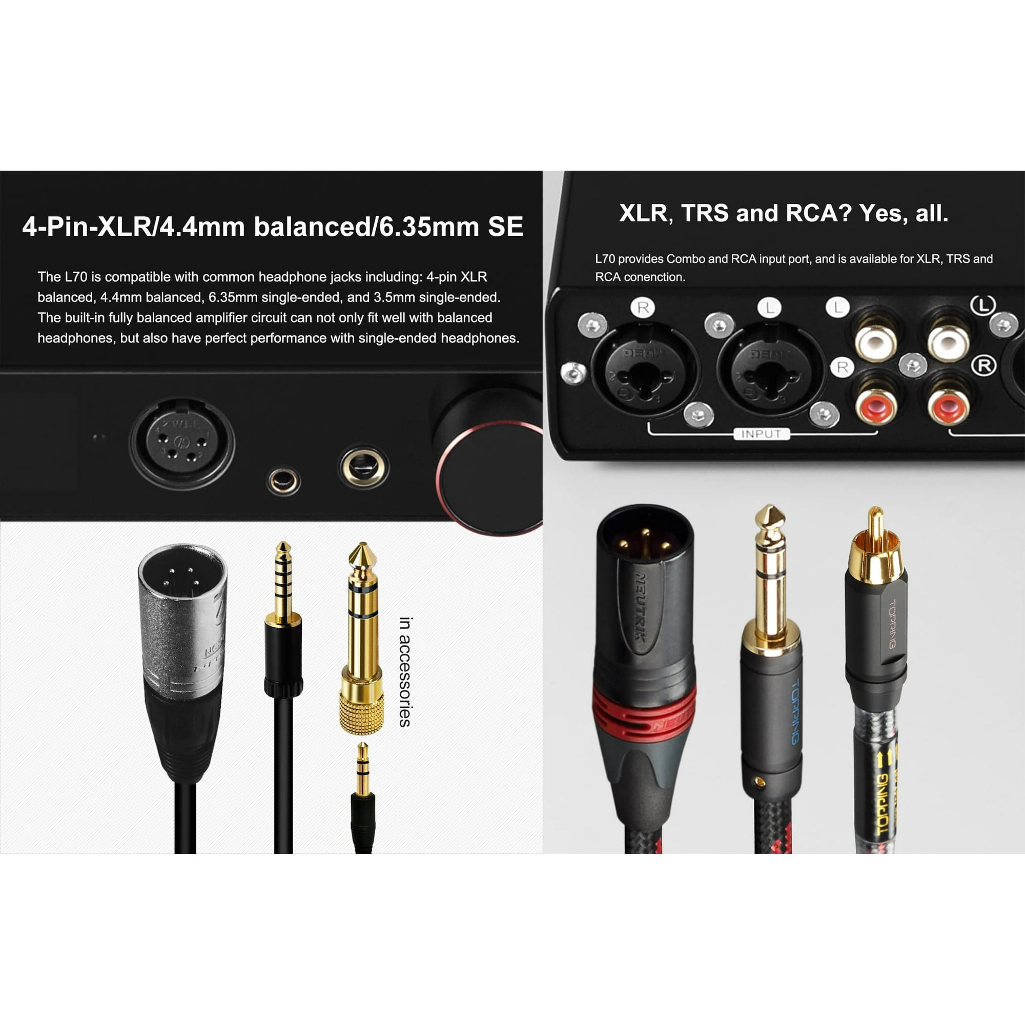 Topping L70 Fully Balanced NFCA Headphone Amp 4 Pin XLR 4.4mm Balanced 6.35mm SE Headphone Jacks Amplifier 7500mW x 2 Ouput R2R Volume Control HiFi Amp Audio Hi Res Preamplifier Walmart