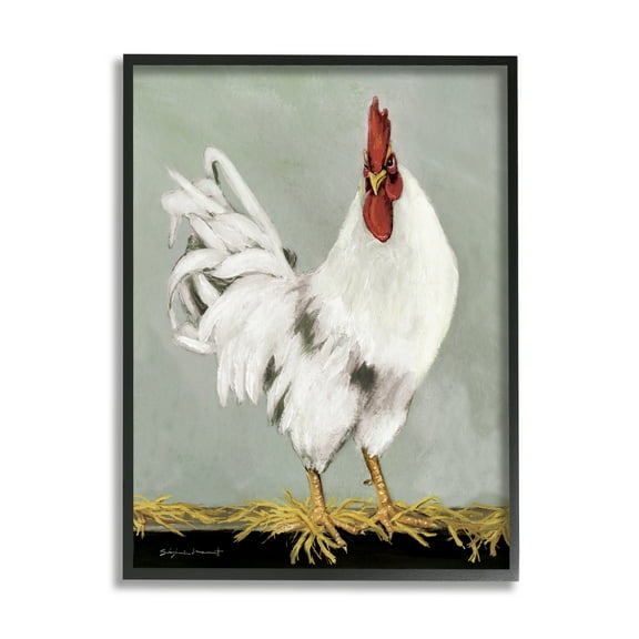 Stupell White Rooster Farmhouse Animal Animals & Insects Painting Black Framed Art Print Wall Art