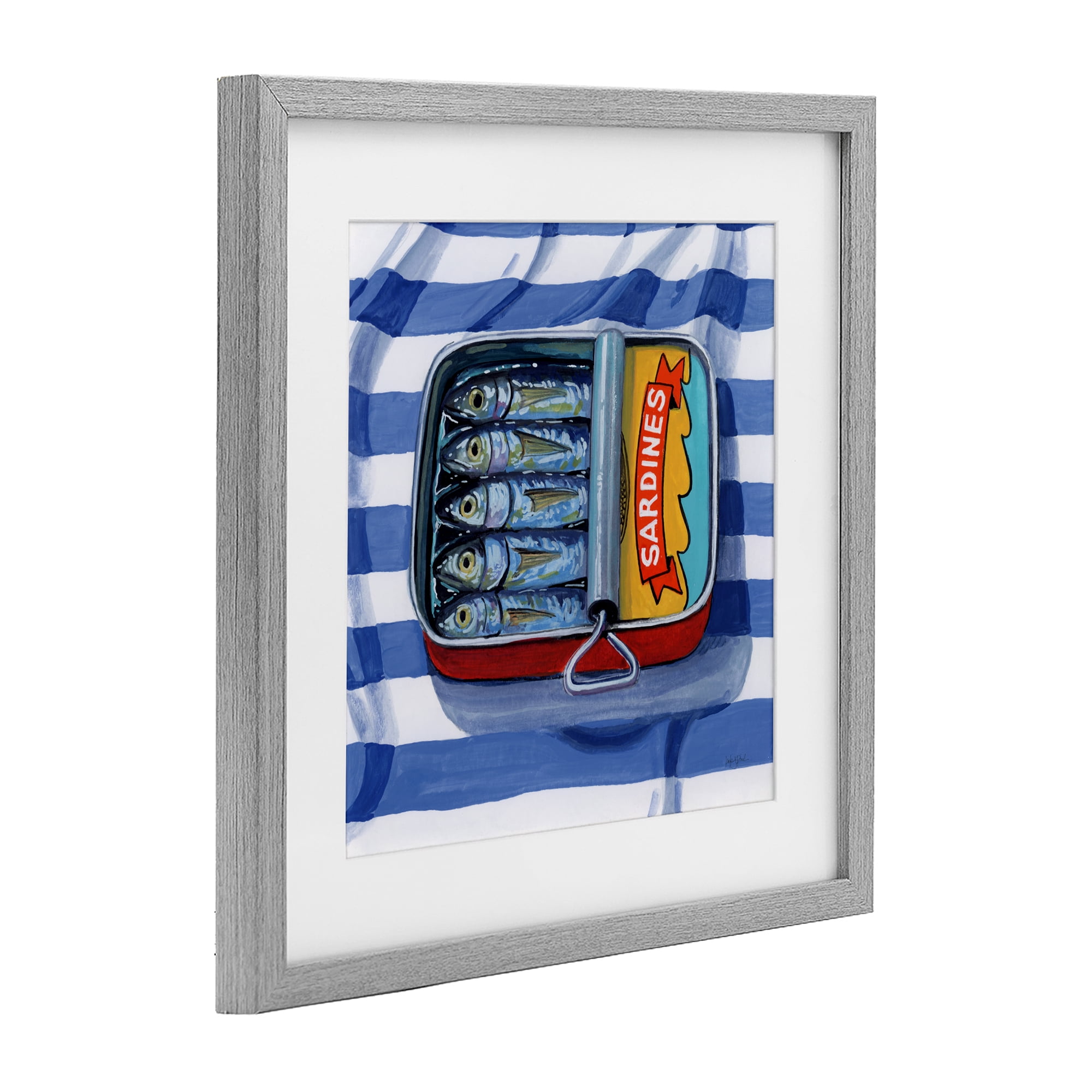 Stupell Industries Sardines On Striped Cloth Gray Framed Print Under Glass, design by Kate Jarvik Birch