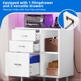thumbnail image 4 of Uforic File Cabinet with 3 Drawer & Open Storage Shelves, Wood File Cabinet with LED Light & Charging Station, Tall Office cabinet with 3 Shelves, Printer Stand for Home Office, White, 4 of 9