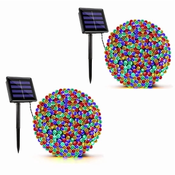 Jinswick Christmas Lights Solar Fairy String Lights 73ft 200 LED Landscape Decorative Lights for Patio Lawn Garden Backyard (Multi Color) 2PACK