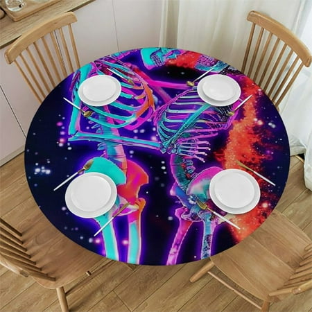 

BCIIG Skeleton Human Body Space Round Table Cover Stain Resistant Washable Indoor Outdoor Tablecloth Kitchen Dining Wedding Parties Waterproof Fabric 100% Polyester 54-58