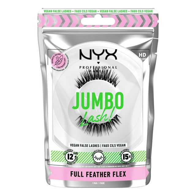 NYX PROFESSIONAL MAKEUP, Jumbo Lash!, Vegan False Lashes, Reusable - FULL FEATHER FLEX