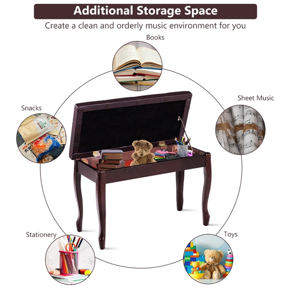 CIPACHO Solid Wood PU Leather Piano Bench with Storage, Musical Instrument Toy Stool, Brown