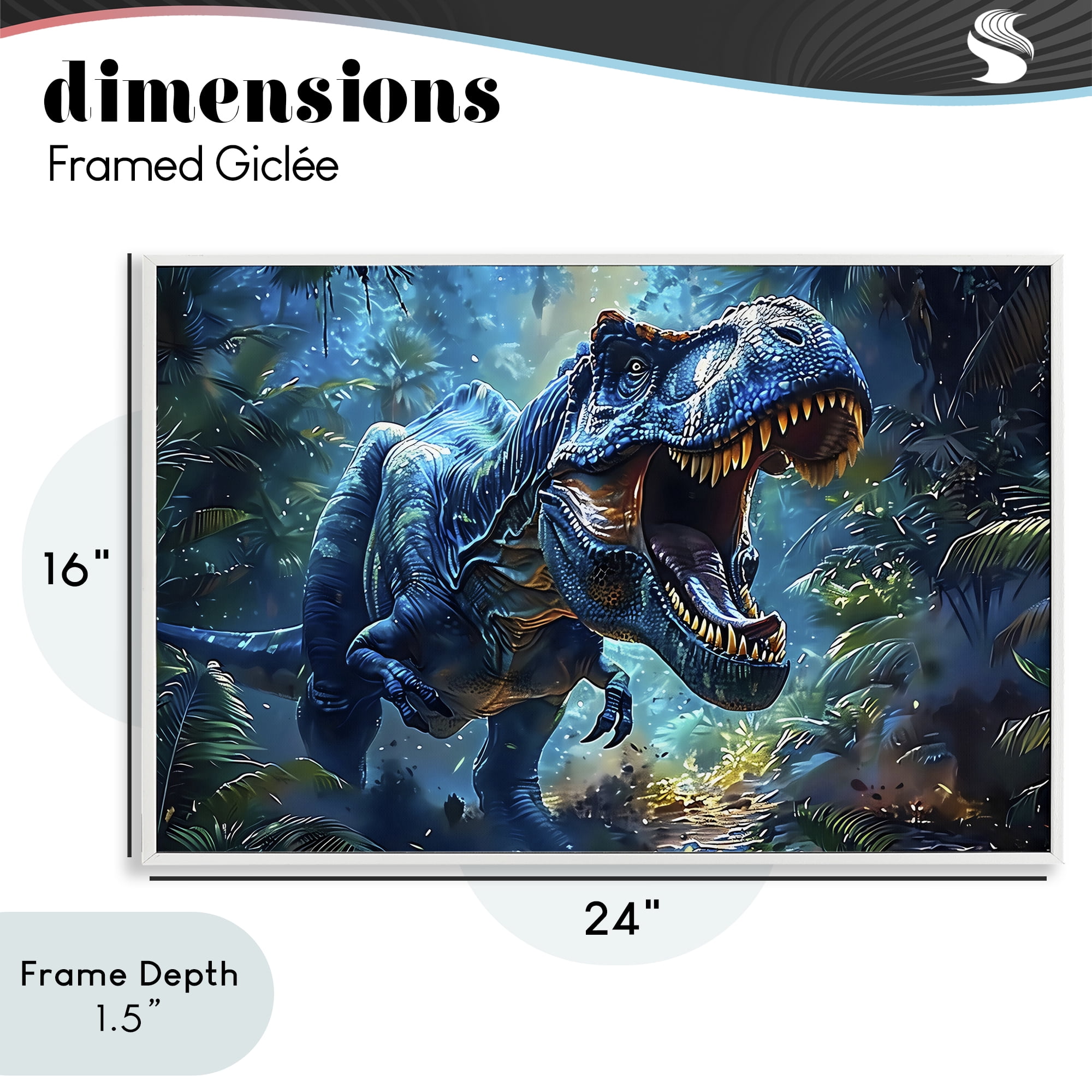 Stupell Industries Blue Toned Dinosaur Roar White Framed Giclee Art, design by Creative Studio