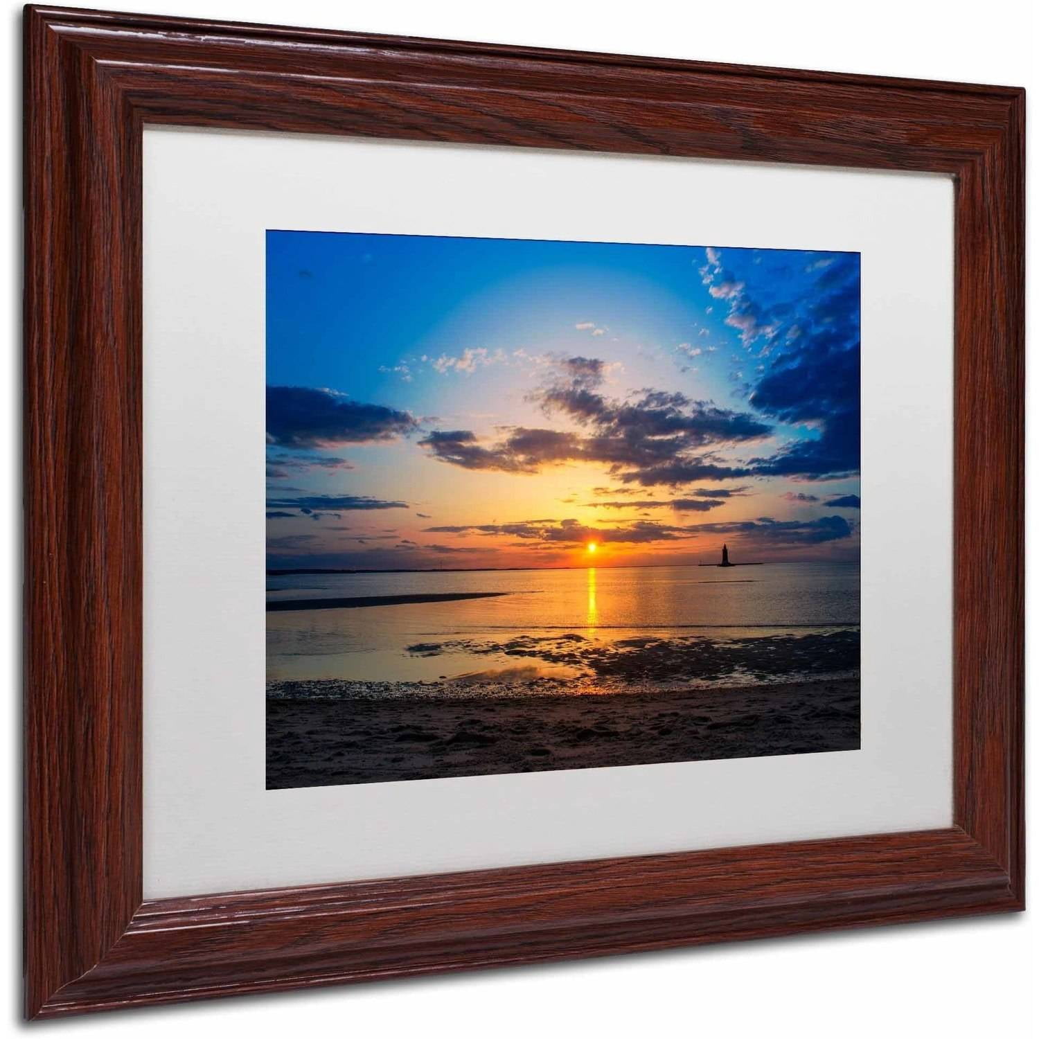 Trademark Fine Art 'Sunset Breakwater Lighthouse' Canvas Art by PIPA Fine Art, White Matte, Wood Frame