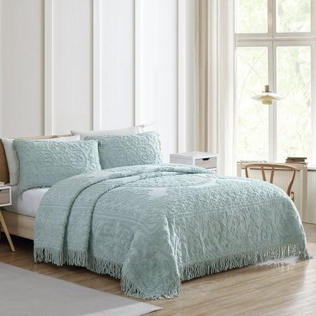 Beatrice Home Fashions Medallion Chenille Bedspread King Blue